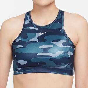 Nike Dri-FIT Swoosh High-Neck Medium-Support Blue Camo Shine Sports Bra